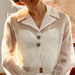 Vintage Handmade Sheer Women’s Top with Sparkly Silver Buttons